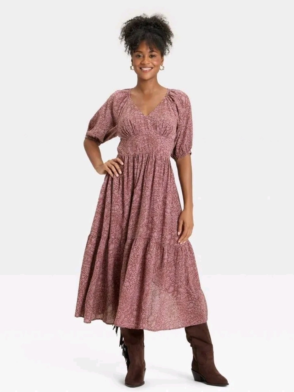 Universal Thread Puff Elbow Sleeve Maxi Dress